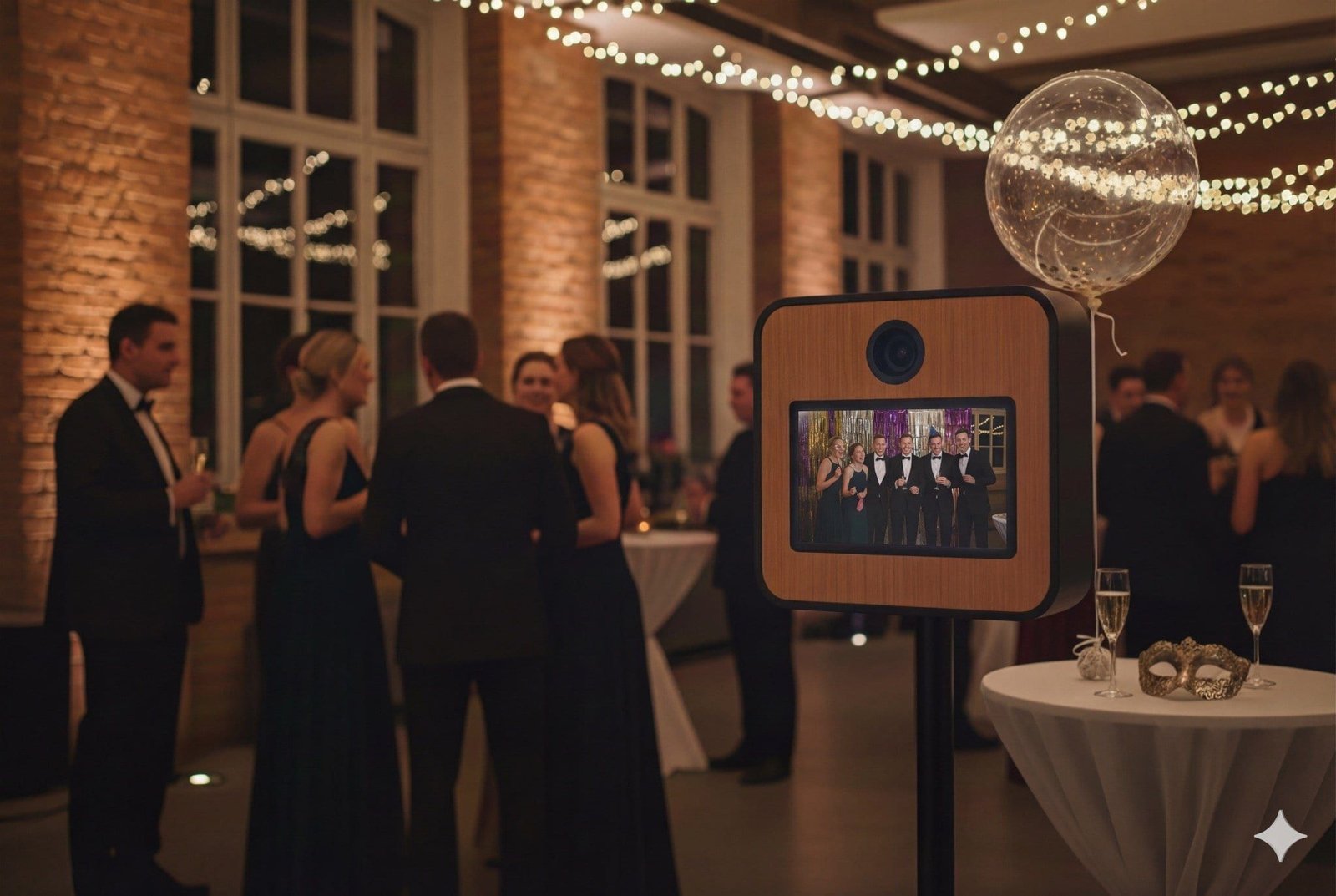 Fotobox auf einer Feier in Dresden unter Lichterketten